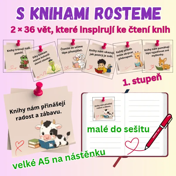 Motivace ke čtení pro 1. stupeň / motivační čtení / motivační kartičky / knihy