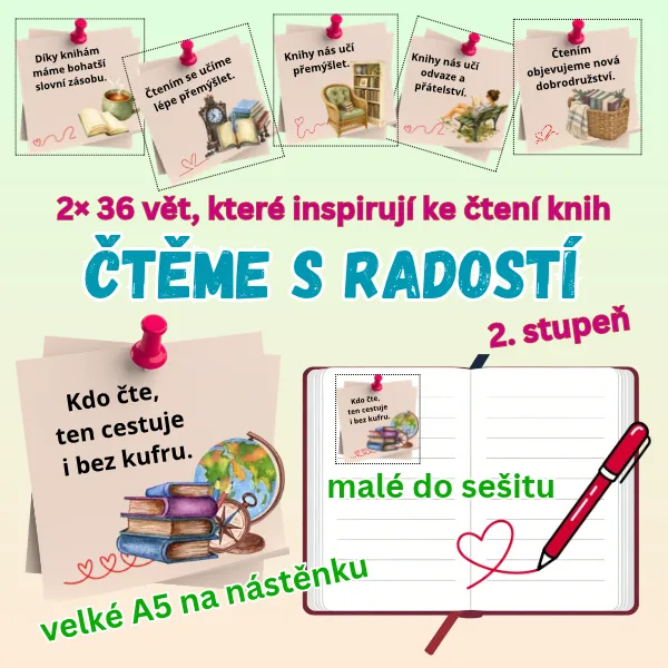 Motivace ke čtení pro 2. stupeň / motivační čtení / motivační kartičky / knihy