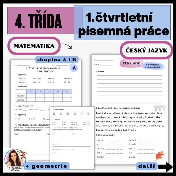 1. čtvrtletní písemná práce / MATEMATIKA / ČESKÝ JAZYK / 4. třída
