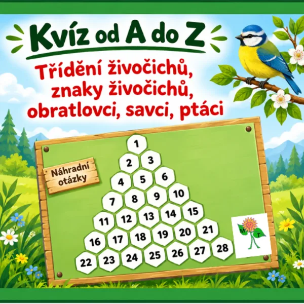 Kvíz od A do Z - třídění živočichů, savci, ptáci, obratlovci, hmyzožravci apod.