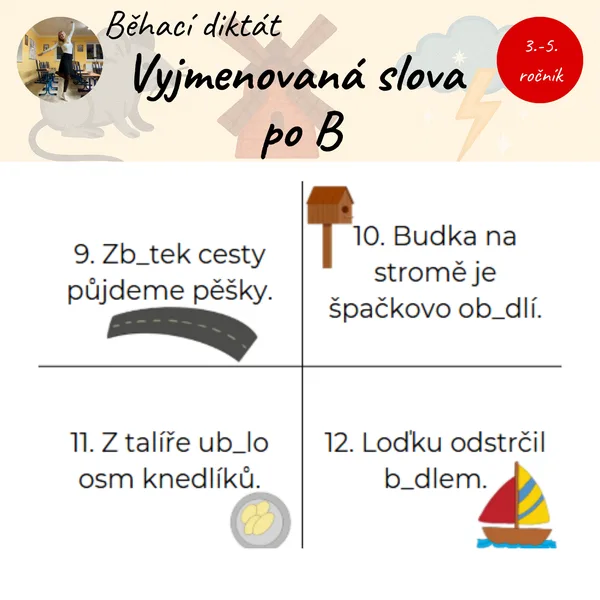 Běhací diktát - vyjmenovaná slova po B