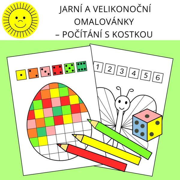 JARNÍ A VELIKONOČNÍ OMALOVÁNKY - POČÍTÁNÍ S KOSTKOU