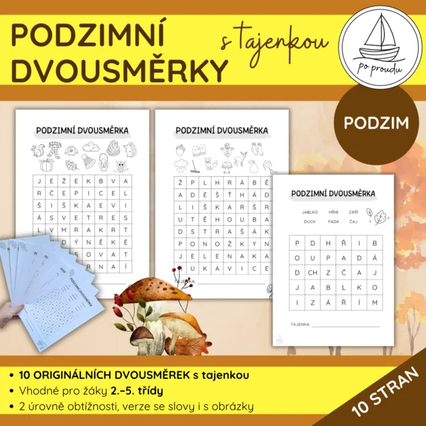 Podzimní dvousměrky s tajenkou | 10 pracovních listů