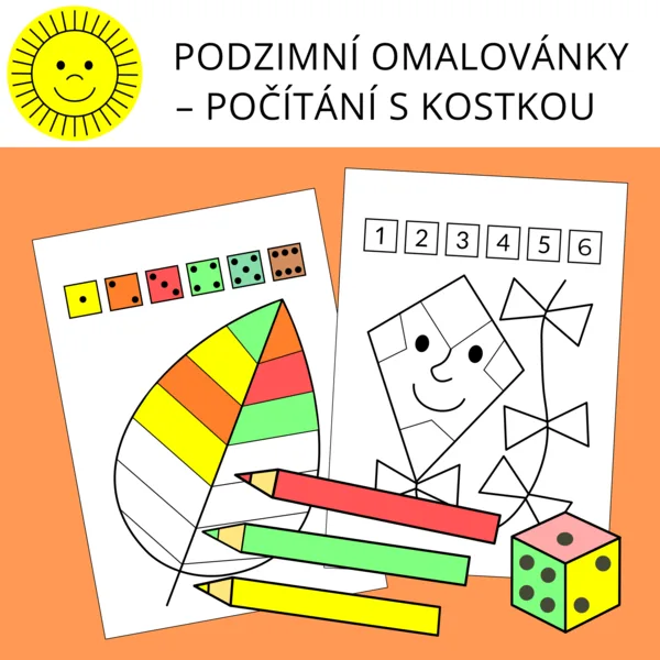 PODZIMNÍ OMALOVÁNKY - POČÍTÁNÍ S KOSTKOU