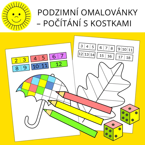PODZIMNÍ OMALOVÁNKY - POČÍTÁNÍ S KOSTKAMI