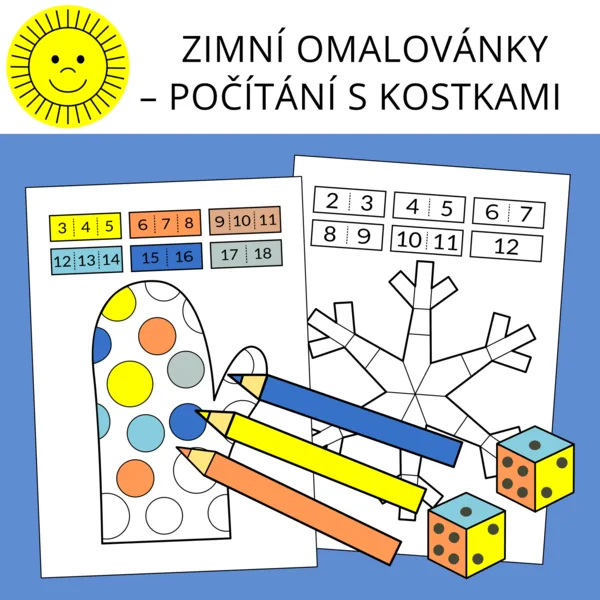 ZIMNÍ OMALOVÁNKY - POČÍTÁNÍ S KOSTKAMI