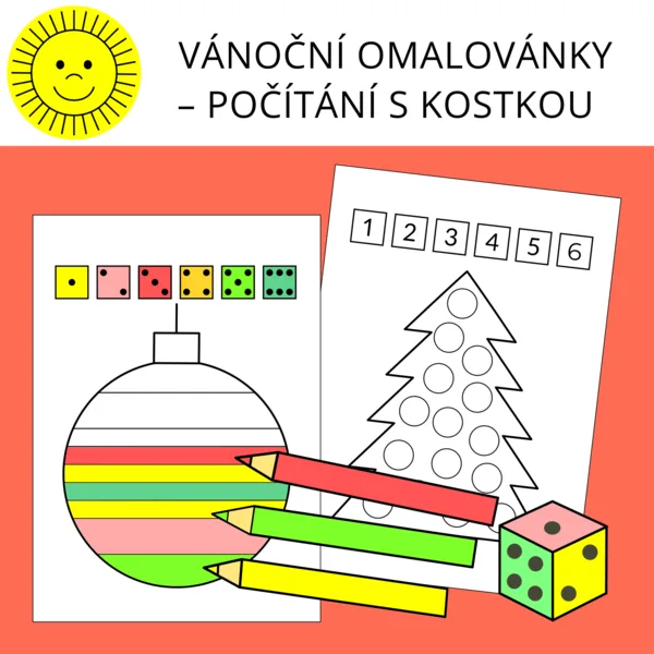 VÁNOČNÍ OMALOVÁNKY - POČÍTÁNÍ S KOSTKOU