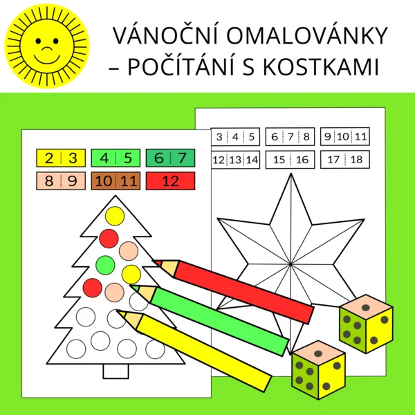 VÁNOČNÍ OMALOVÁNKY - POČÍTÁNÍ S KOSTKAMI