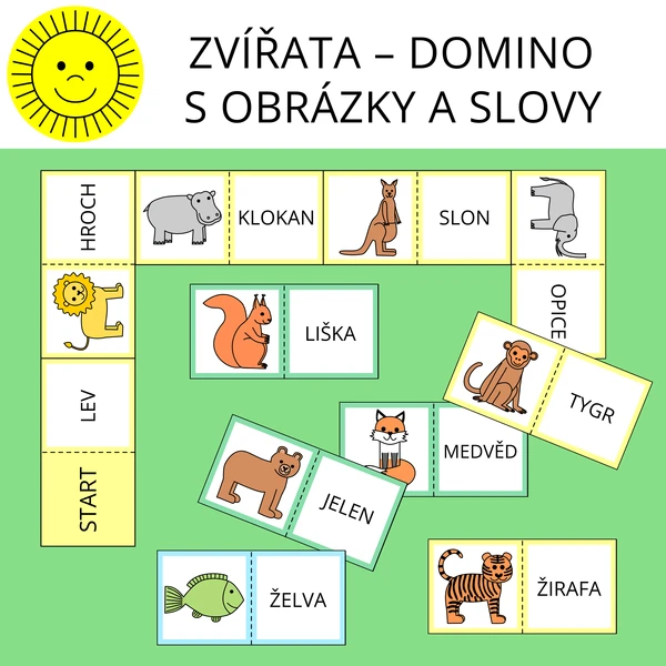 ZVÍŘATA - DOMINO S OBRÁZKY A SLOVY