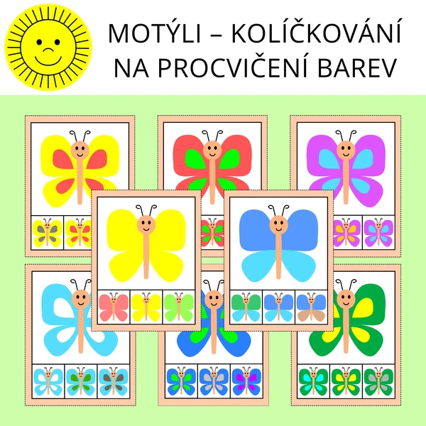 MOTÝLI - KOLÍČKOVÁNÍ NA PROCVIČENÍ BAREV