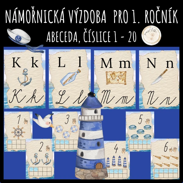 Námořnická výzdoba pro 1. ročník - abeceda, čísla