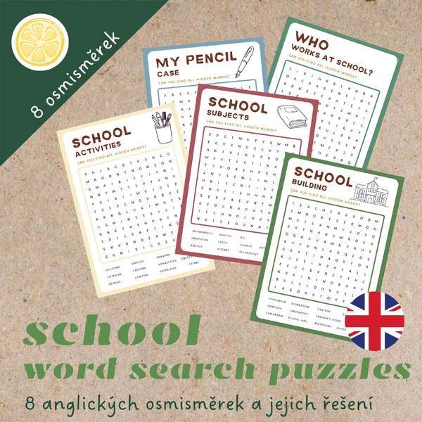 WORD SEARCH PUZZLES | SCHOOL | osmisměrky v angličtině