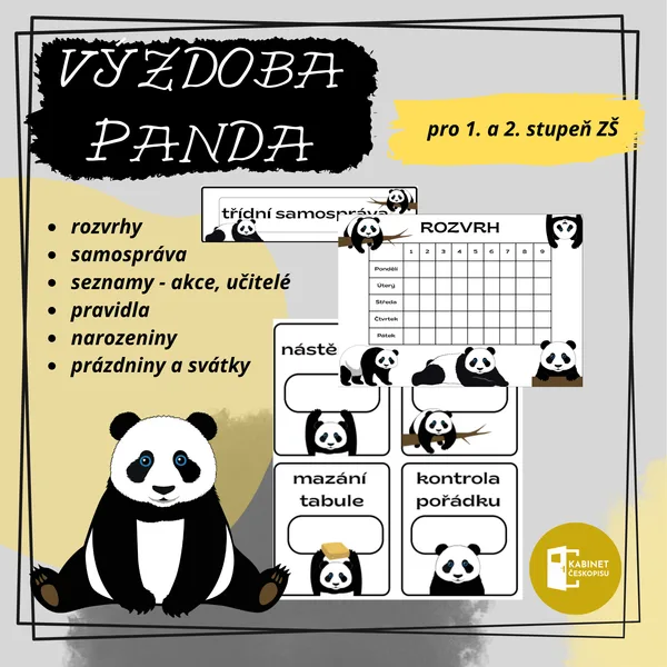 Výzdoba třídy - panda - rozvrh, samospráva, seznamy
