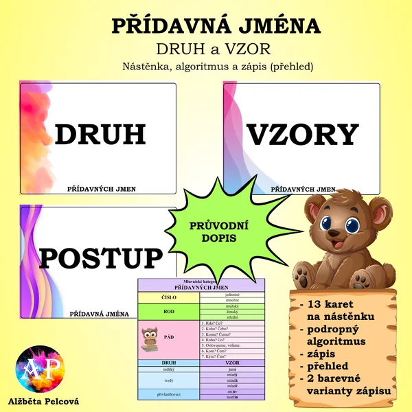 PŘÍDAVNÁ JMÉNA (nástěnka, algoritmus a zápis)