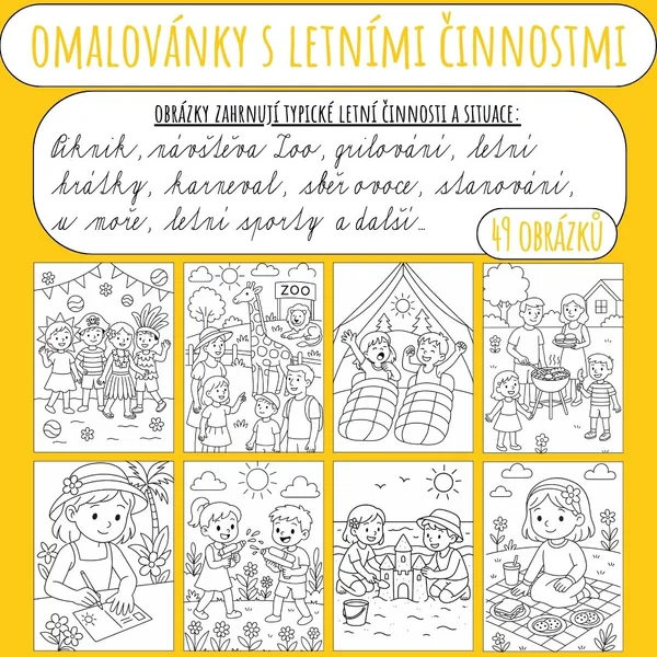 Omalovánky - Letní činnosti a aktivity