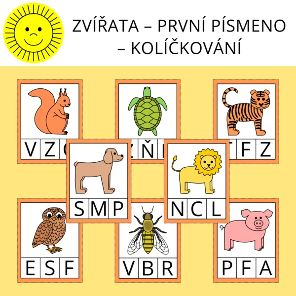 ZVÍŘATA - PRVNÍ PÍSMENO - KOLÍČKOVÁNÍ