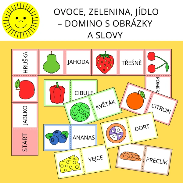 OVOCE, ZELENINA, JÍDLO – DOMINO S OBRÁZKY A SLOVY