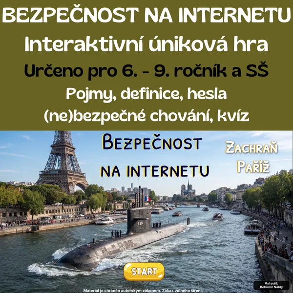 Bezpečnost na internetu pro 2. stupeň a SŠ - interaktivní úniková hra
